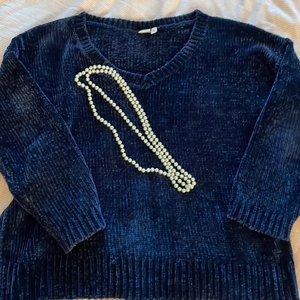 Gap navy chenille v neck sweater